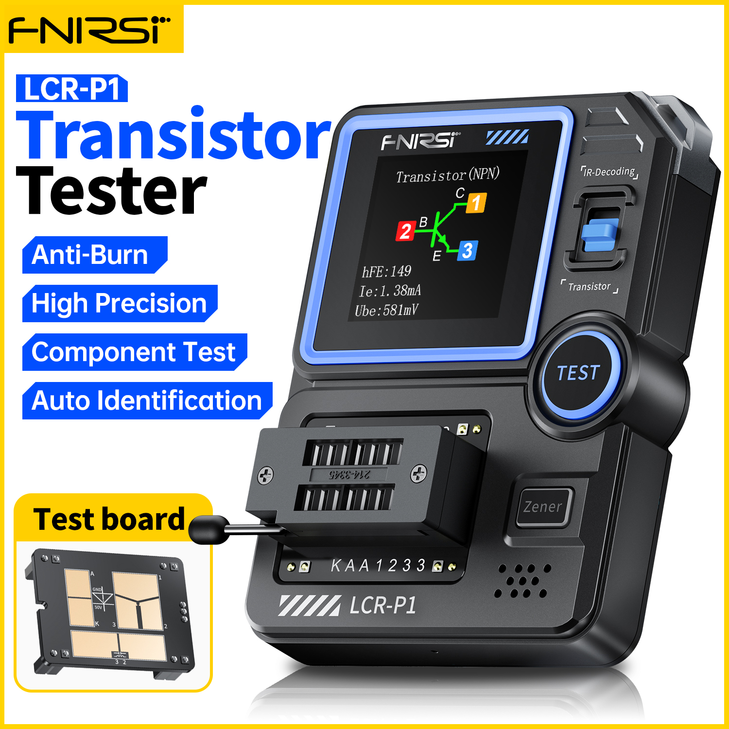 FNIRSI LCR-P1 Transistor Tester Multimeter Diode Triode ESR NPN PNP MOSFET SMD Capacitance Resistance Multifunction Tester