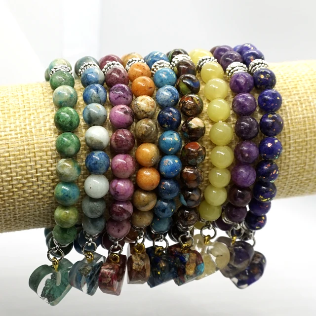 Gemstone 8mm Dolomite Beads Bracelet Colorful Beaded Bracelet Elastic with  Silver Accessories & Heart Charm Bracelet - AliExpress