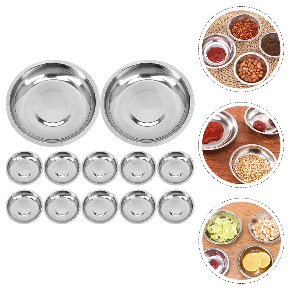 12 Pcs Stainless Steel Plate Prep Bowls Small Metal Food for Dipping Cooking Kitchen Sauce Cups Gear
