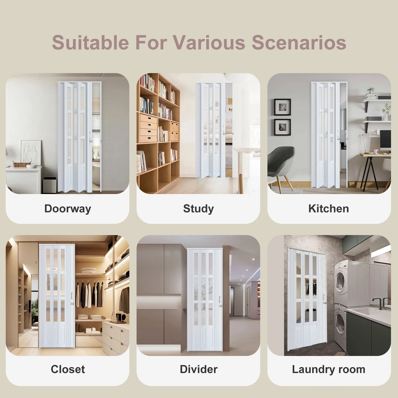 Accordion Door with Clear Panels Interior Folding Door Includes Hardware and Lock
