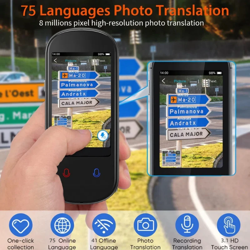 New Smart Translator Voice Multi 138 Languages Portable Support WiFi Full 3D Touch Screen Photo Offline Record Translation