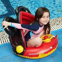 Baby Swimming Float Ring With Roof Inflatable Double Raft Rings Toy Floating Cartoon Steering Wheel Kids Swim Pool Accessories 2
