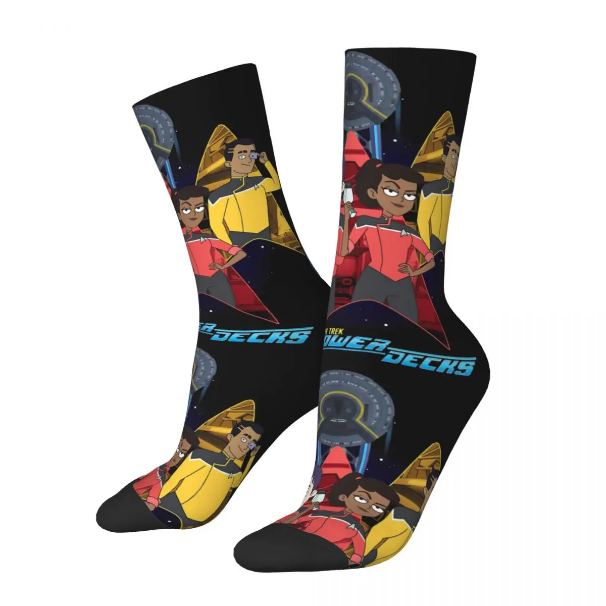 Divertente Crazy Compression Group Sock For Men Hip Hop Harajuku S-Star Trek Lower Decks Happy Seamless Pattern Printed Boys Crew