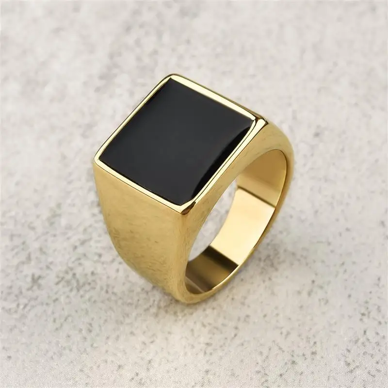 Fashion Ring Square Top Rock Punk Men Signet Biker Rings Stainless