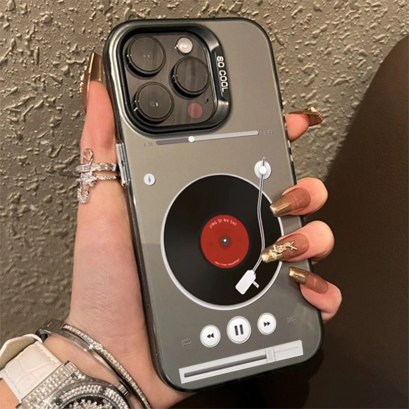 Retro Record Player Plating Matte Phone Case Cover