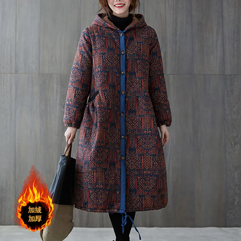 

Print Winter Parkas Jacket Women Hooded Coat Thick Jackets for Women 2023 Female Long Clothes Casacos Acolchoados HLY114