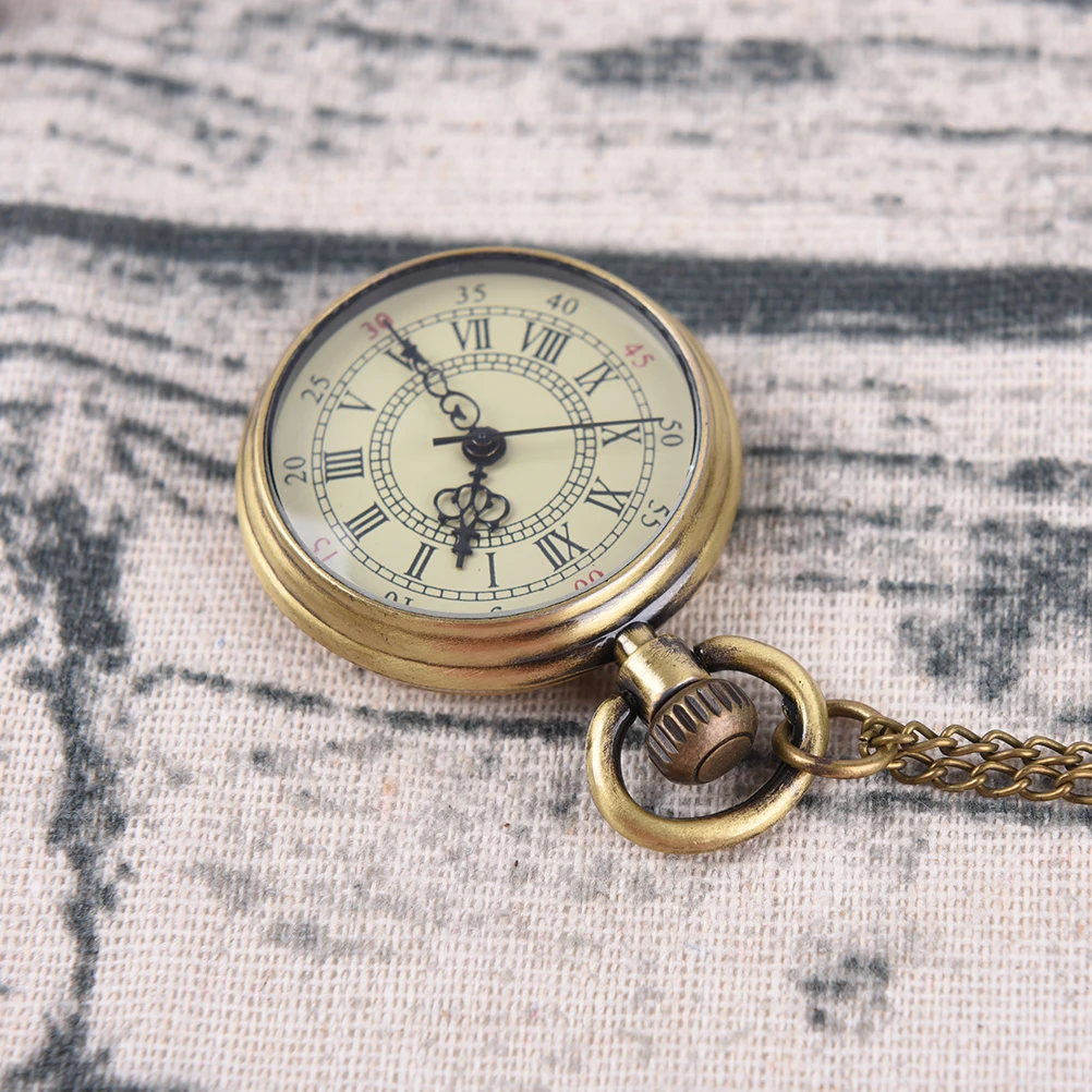 1Set semplice stile Vintage Steampunk Beige quadrante numeri romani piccolo orologio da tasca collana pendente