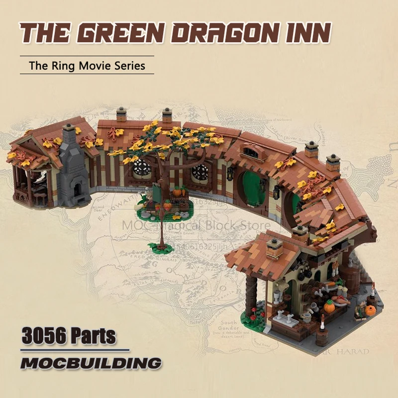 The Green Dragon Inn MOC 빌딩 블록, UCS 반지 영화 장면 기술 벽돌, DIY 조립 컬렉션 장난감, 크리스마스 선물 전시