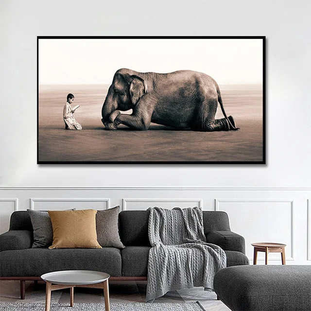 thumbnail image 1 of Pósteres de animales de leopardo y león de gran tamaño, elefante africano, tigre, cuadro de pared, pintura en lienzo de una pieza, decoración del hogar sin marco, 1 of 5