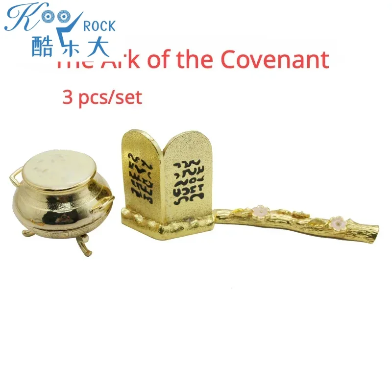 Implant of the Ark Of the Covenant three piece set, Jewish holy objects, gold jars, Aaron's budding staff, Slate,