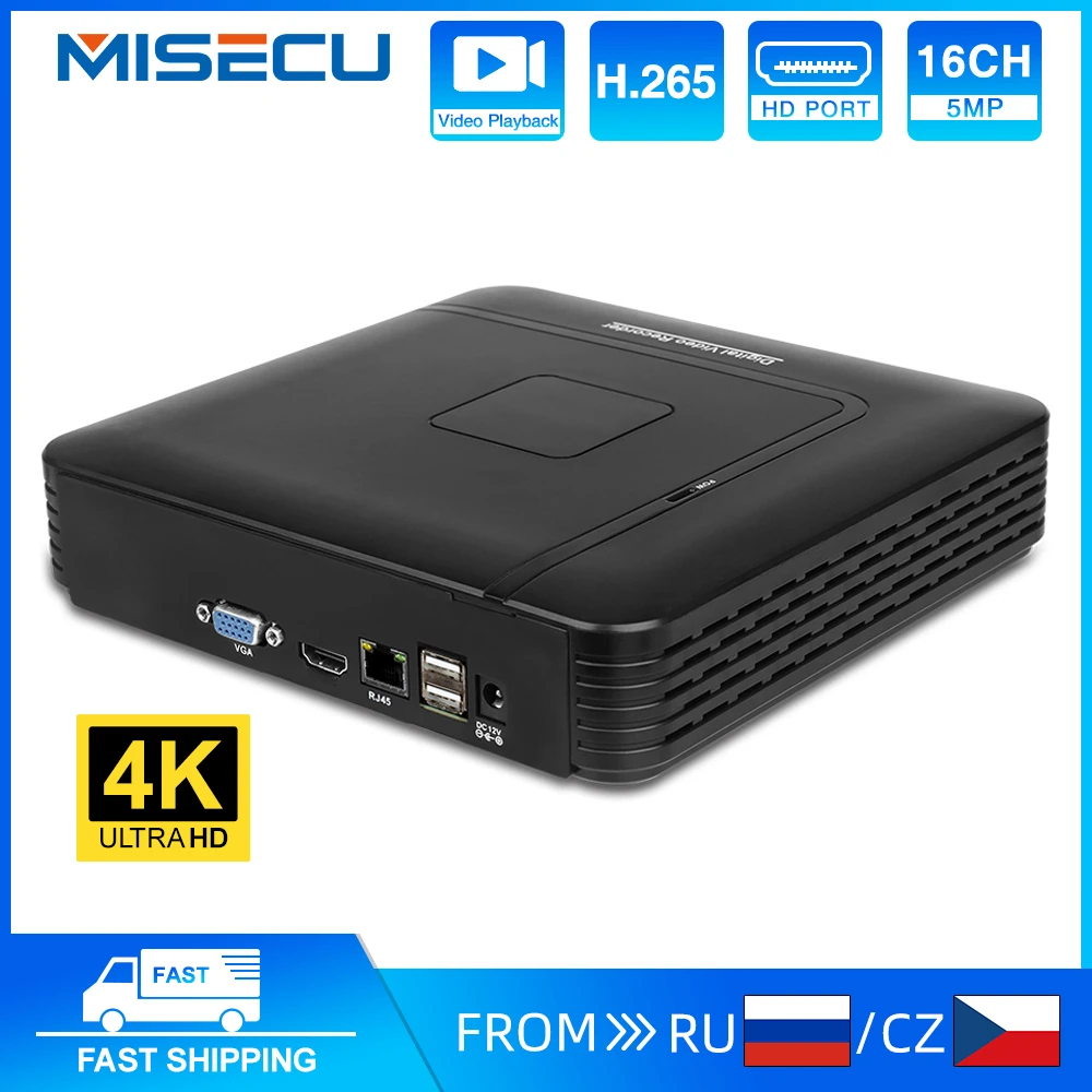 MISECU H.265+ Mini NVR 16CH  8MP 4K/5M/4M/3M/1080P Output for IP Security Camera Kit Video Recorder Motion Detection P2P Onvif