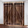Two piece set of curtains, metal grommets. Dark brown, barn wooden door. Polyester, with dustproof and waterproof properties 1