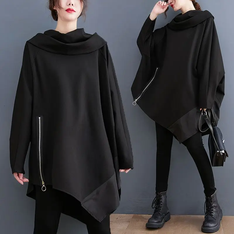 

Max LuLu Fall Long Loose Clothes Women's Fashion Turtleneck Plus Size Casual Tee Shirts Luxury Classic Vintage Black Female Tops