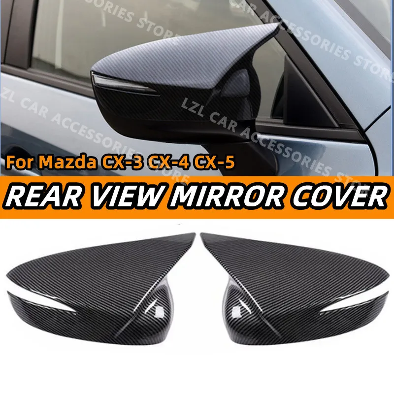 

Pair Rearview Mirror Cover Side Reversing Mirror For Mazda CX3 CX4 CX5 Ox Horn Rear View Mirror Cover Trim Car Accessories