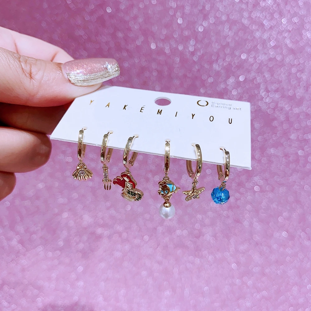 MIGGA 6pcs Mix and Match Mermaid Hoop Earrings Set for Women Gold Plated Copper Huggie Earrings Jewelry 3