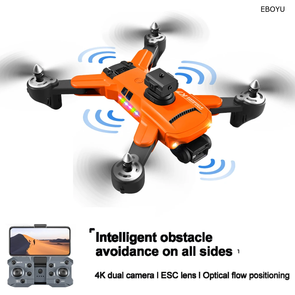 

EBOYU K7 RC Drone with 4 sides Avoid Obstacle WiFi FPV ESC 4K Dual Cams Altitude Hold LED Lights RC Quadcopter Helicopter Gift