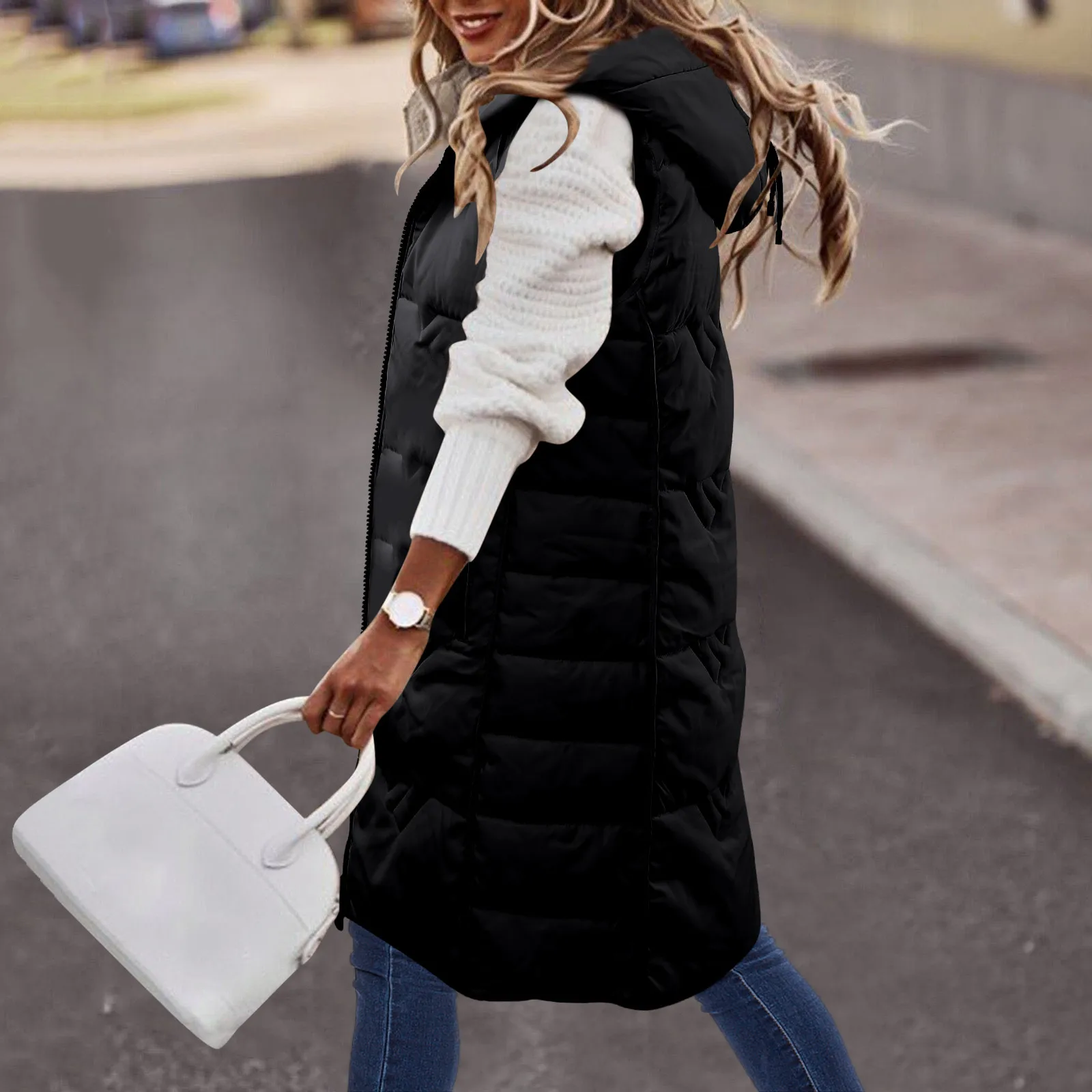 Sleeveless Womens Jacket Vest Hooded Down Puff Padded Parkas Hoodies Overcoat Winter Outerwear Girls Blazer Female Cardigan