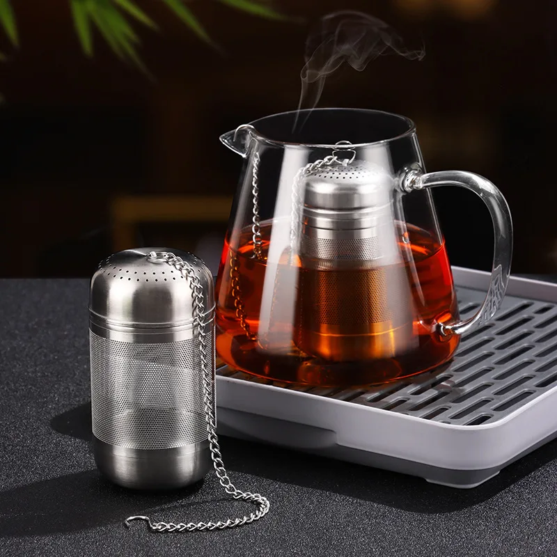 

Tea Infuser Tealeaves Mesh Strainers Sieve Stainless Steel Particle Filters Chain with Hook Coffee Herb Spice Diffuser Kitchen