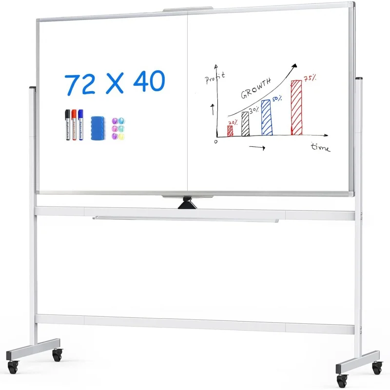 

maxtek 72 x 40 Double Sided Rolling Whiteboard, Mobile Whiteboard Magnetic White Board - Large Reversible Dry Erase Board Easel