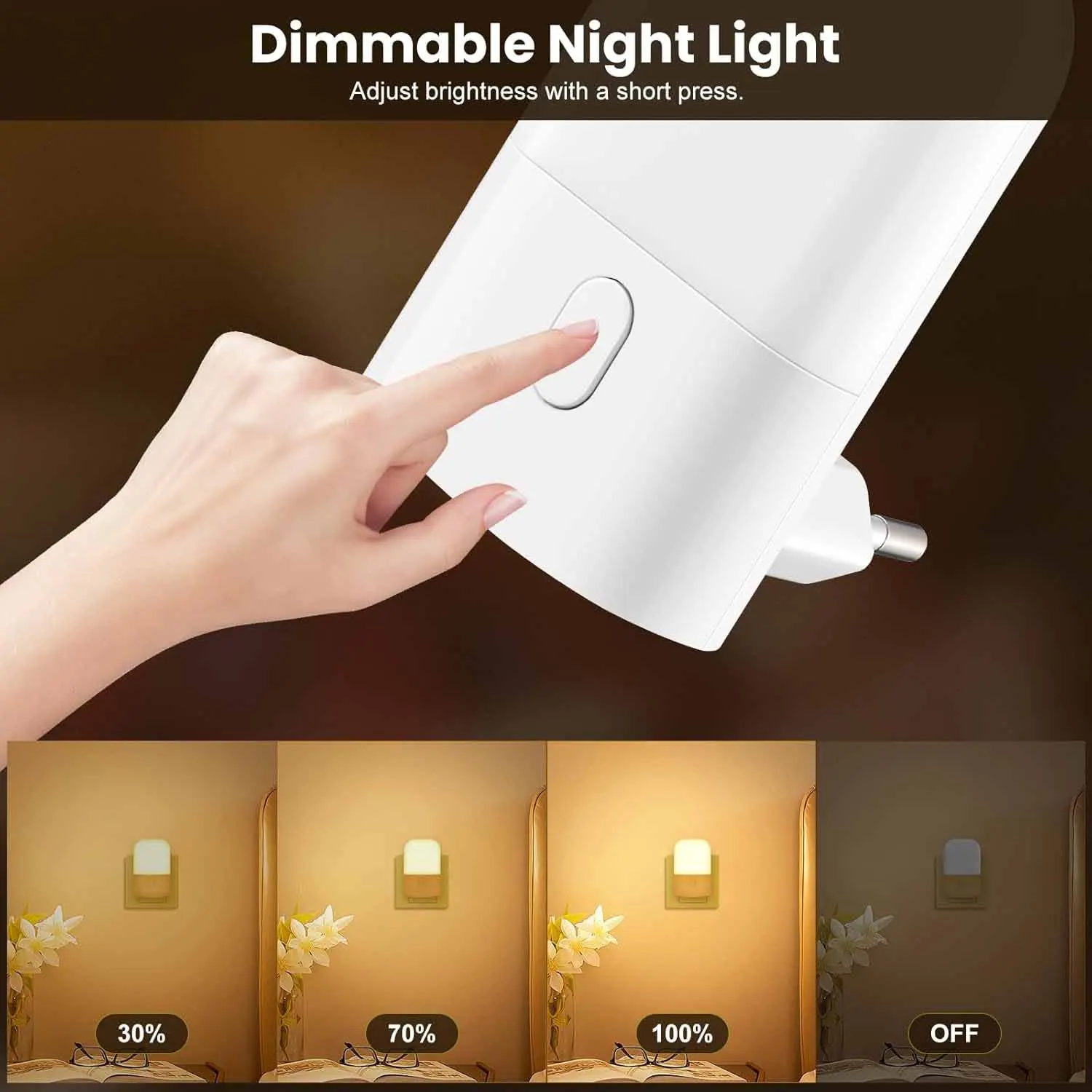 Night Lights Plug into Wall, LED Night Light with Light Sensor, Adjustable Brightness, Warm White 2700K Night Light