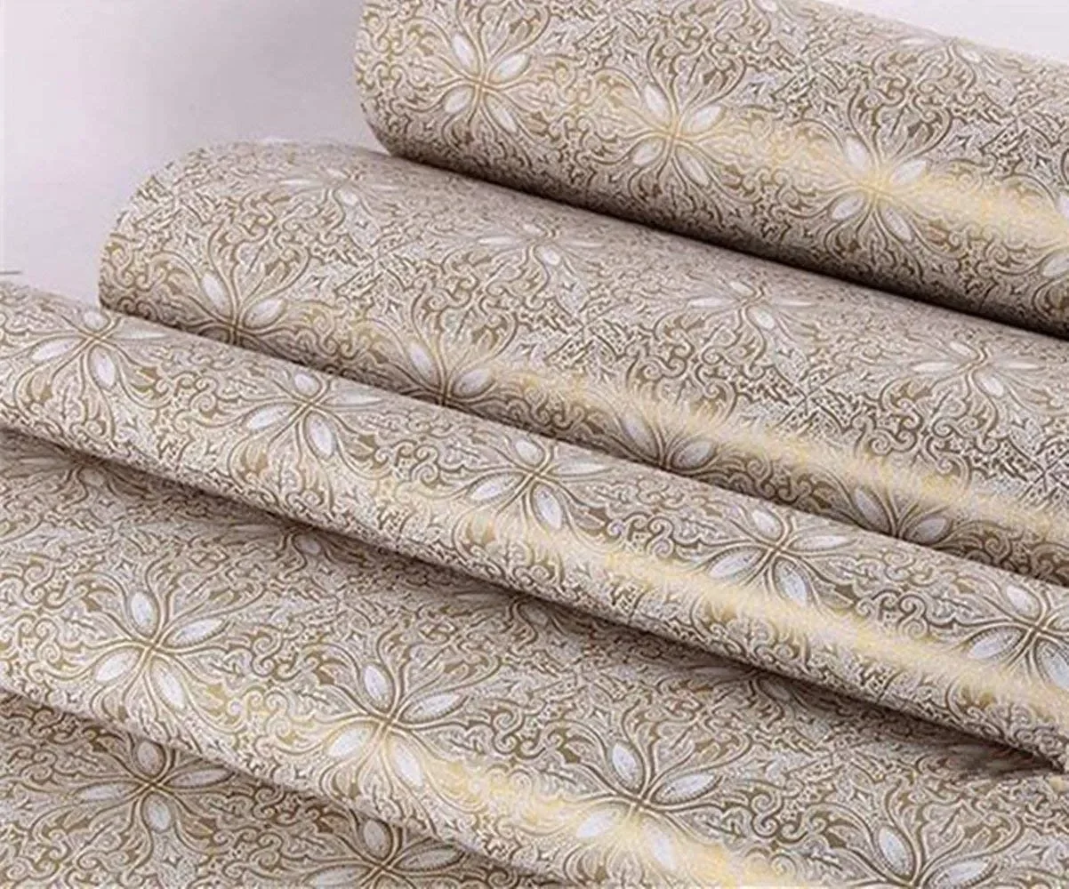 Gold & White Damask Scroll Vinyl Contact Paper Shelf Liner Wallpaper Peel  Stick