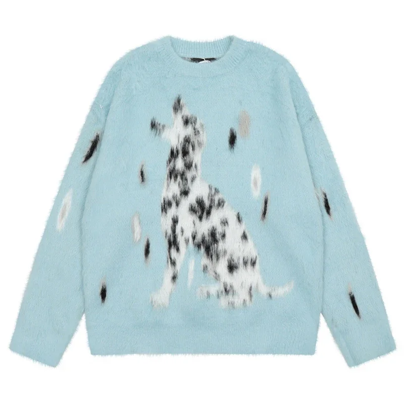 

Винтажные трикотажные свитера для мужчин, повседневные пуловеры в стиле Харадзюку, жаккардовый мохеровый свитер с пятнистыми собаками, топы для пар, осенние мужские пуловеры