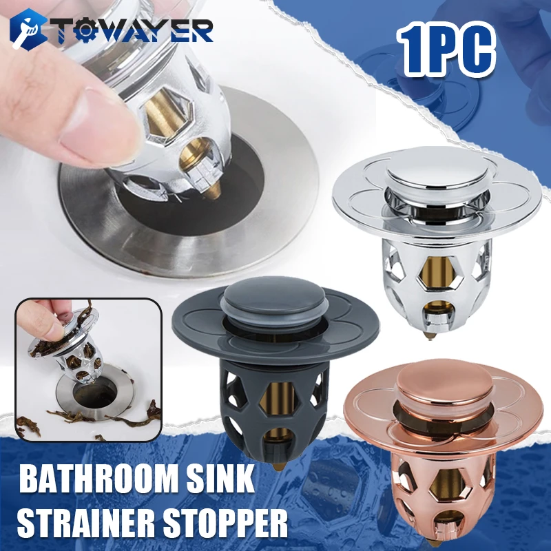 Bathroom Stainless Steel Popup Bounce Core Basin Drain Filter Hair