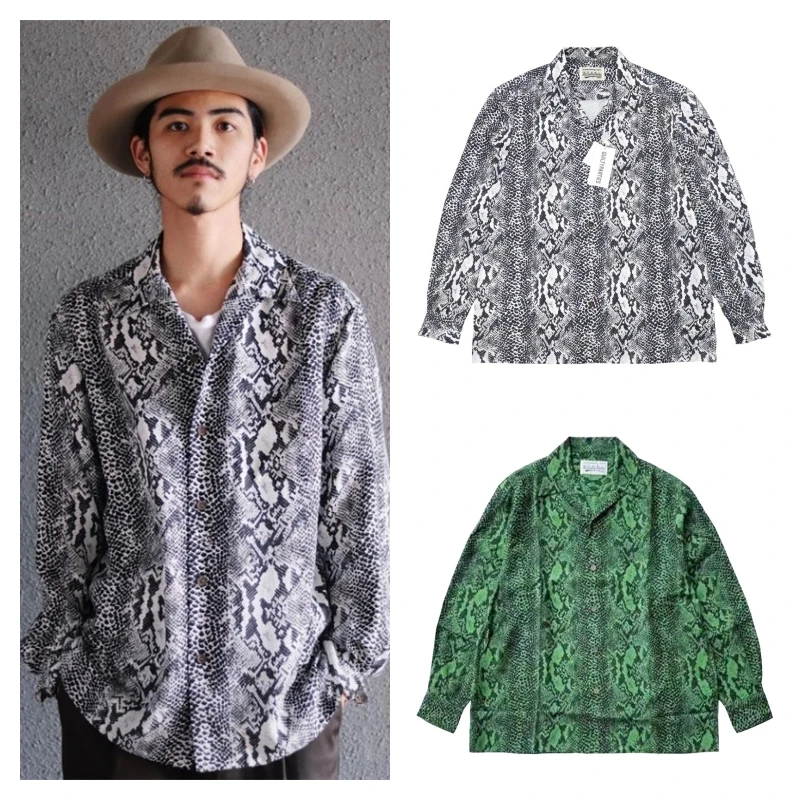 

23ss Autumn Winter WACKO MARIA Men's Shirts Best Quality Printed Snake Loose Cuban Collar Hawaii WACKO MARIA Long Sleeve Shirt