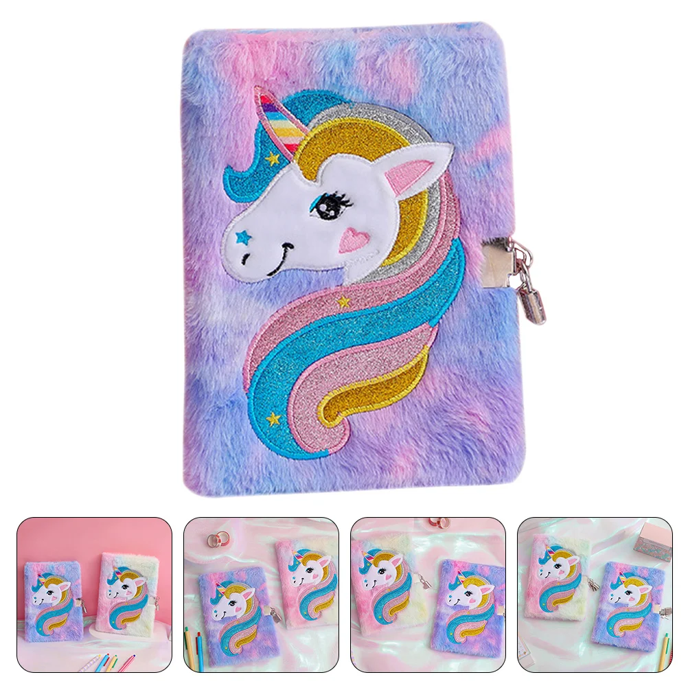 Notebook with Lock Girl Plush Dairy Unicorn Cover Lockable Diary Girls Gifts Kid Student Supplies Birthday Present unicorn pencil case large capacity box office supplies girl graduation gifts eva for girls