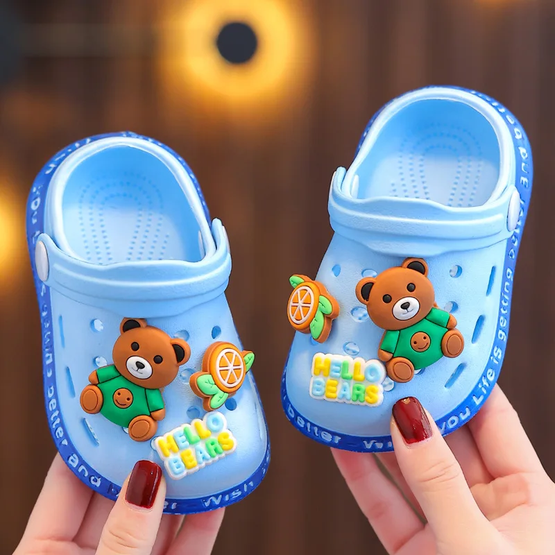 New Children Baby Shoes for Boys Girls Cute Cartoons Kids Mules Clogs Summer Garden Beach Slippers Sandals Cave Hole