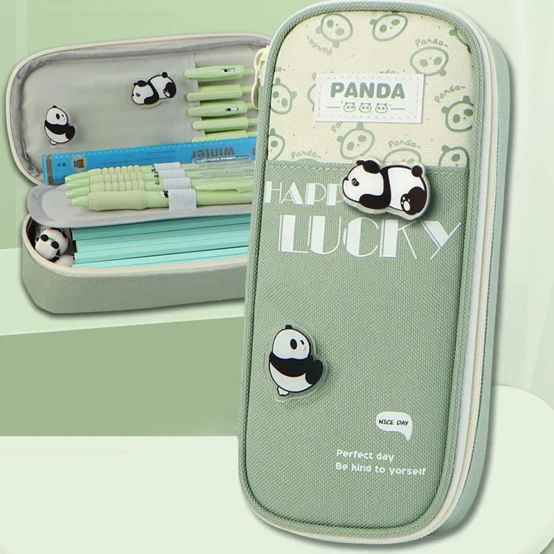 Stylish Panda Pencil Case Large Capacity Pencil Bag Cute Cartoon Animal Aesthetic Pencil Organizer for Kids