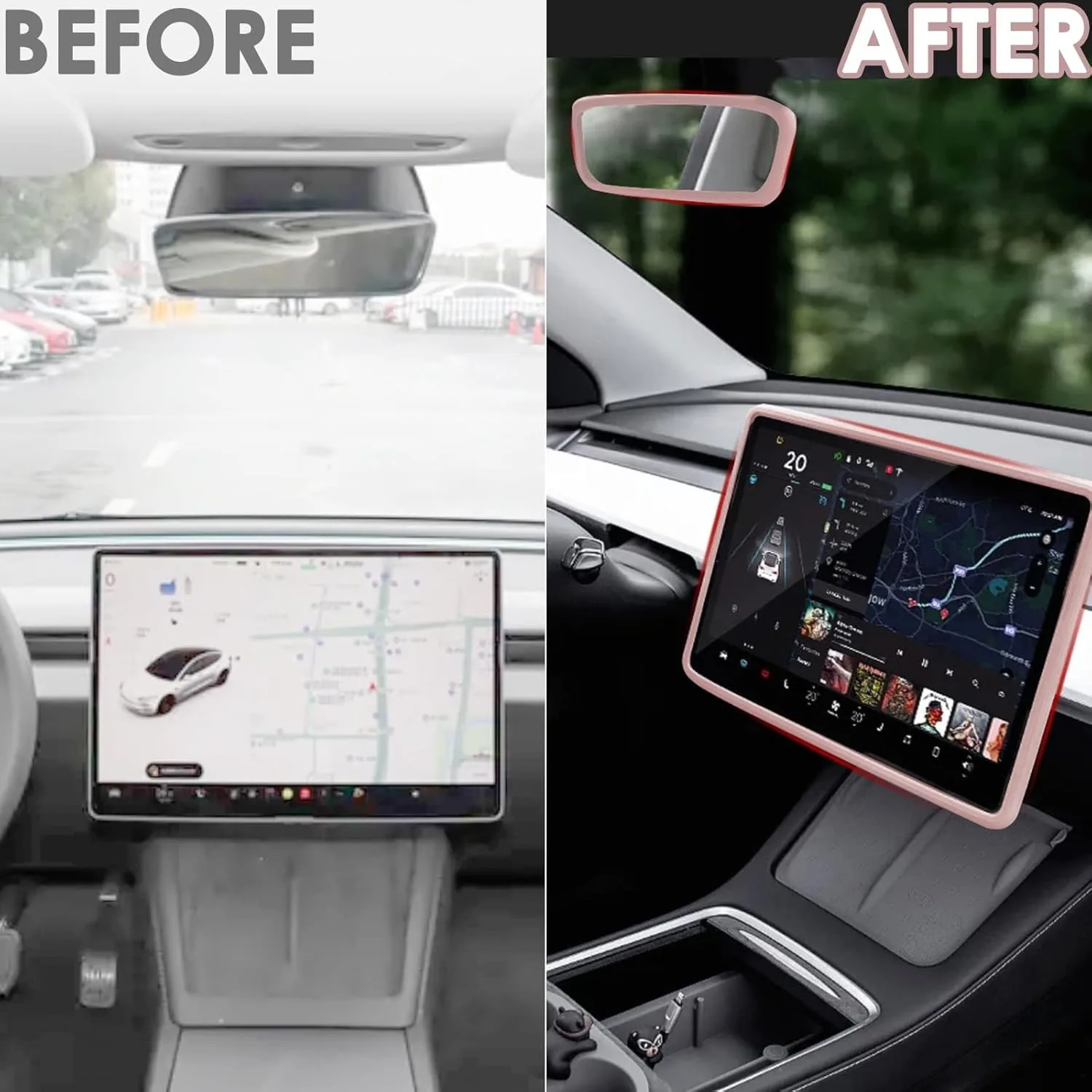 Protector Trim Frame Screen Edge Frame Rearview Mirror Cover 2PCS for Tesla Model 3 Y-Highland Car Interior Accessories