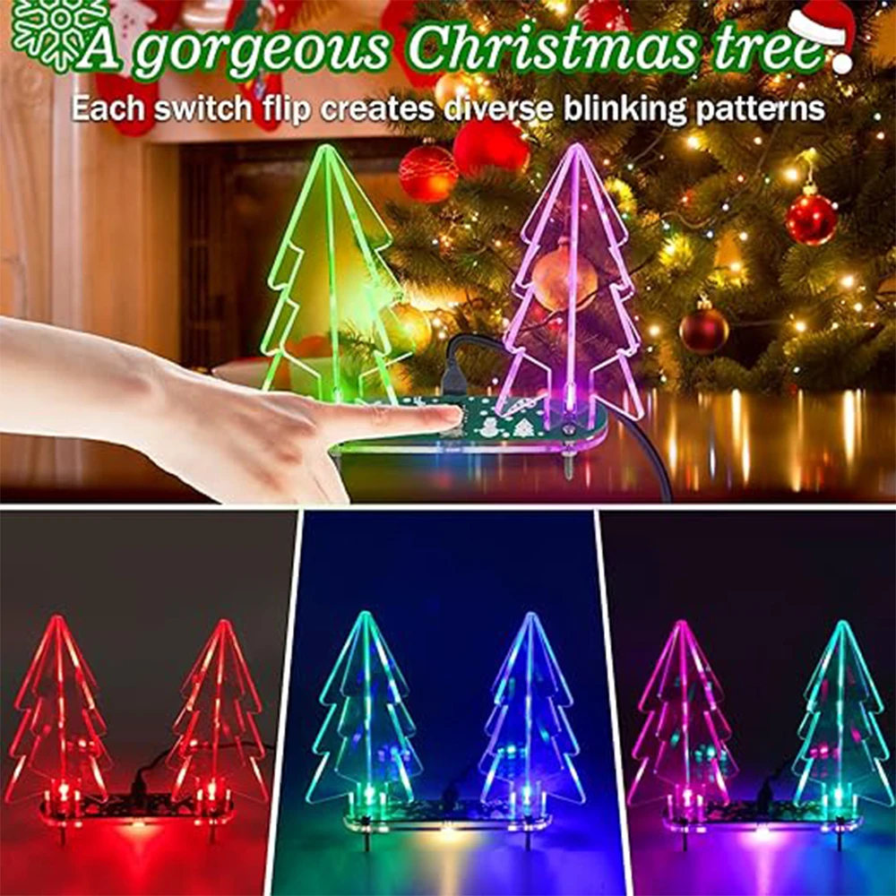 

DIY Electronic 3D Gradient LED Christmas Tree Kit Acrylic DIP Components Micro USB Power Supply DC 5V