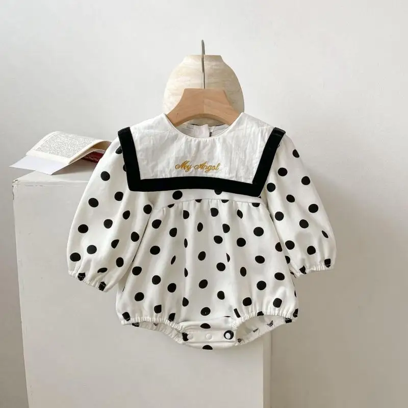 

Baby Girl Cute Polka Dot Long Sleeves Sailor Collar Soft Jumpsuit Girls Thin Cotton Bodysuit Kid Girls Autumn Outfits