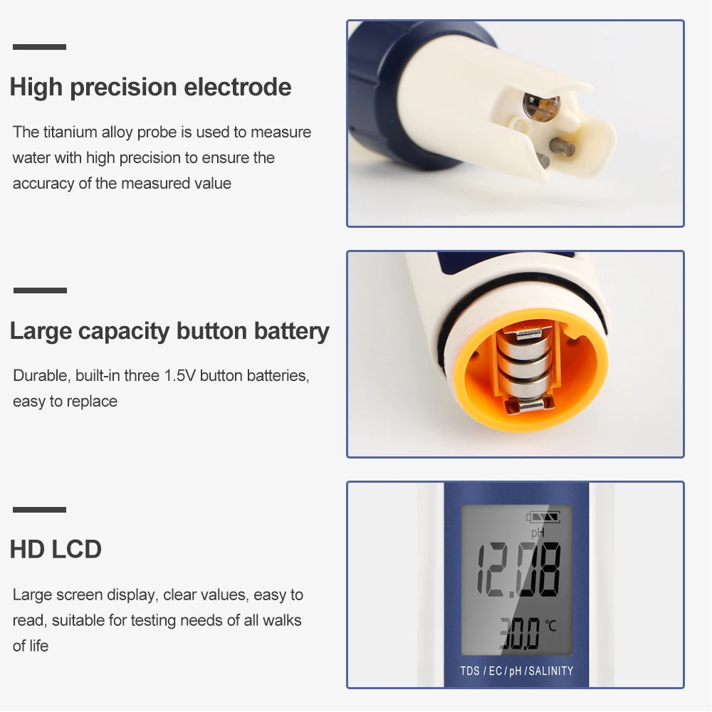 5 In 1 Digital PH TDS EC Meter Pen Salinity Temperature Tester Conductivity Filter Purity with Backlight for Aquarium Water 5