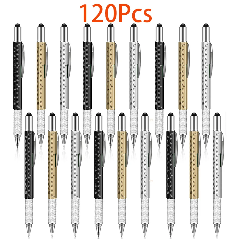 

120Pcs 6 in 1 Tool Pens Multi Tool Pen Multifunctional Pen with Ballpoint Pen Ruler Touch Screen Stylus Level Gauge Screwdriver