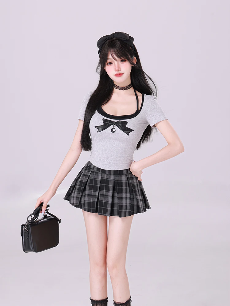 Female 2024 Summer New Versatile Slim Fit Sweet Plaid Pleated A- Line Skirt Feminine Slimming Nice Skirt Fashion Women’s Clothes