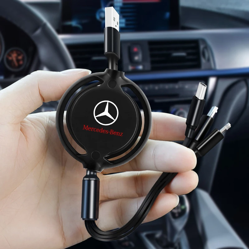 Car Charging Cable 3 in 1 USB Cable For Lightning Type C Micro USB Fast Charging For Mercedes benz A B R G Class GLK GLA