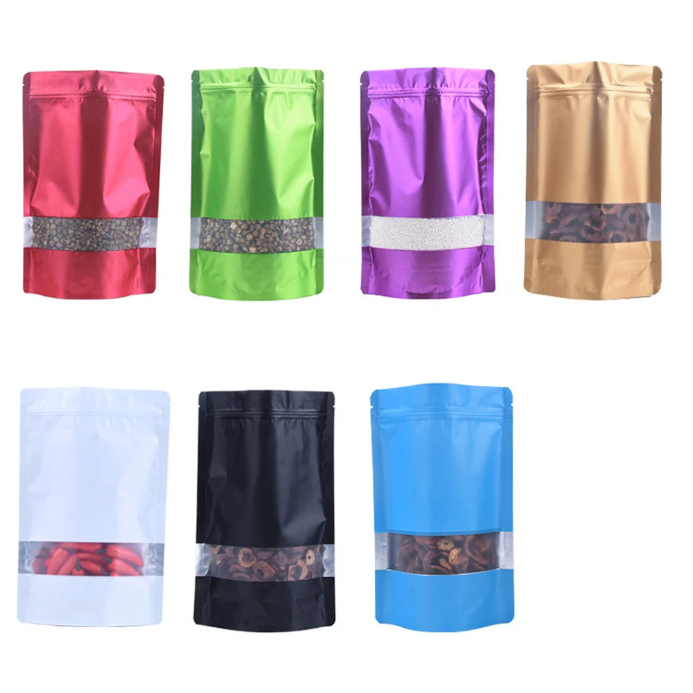 Stand Up Aluminum Foil Frosted Transparent Window Food Packag Bag Zip Lock 100Pcs/Lot Tea Dried Fruits Candy Snacks Chocolate storage bag