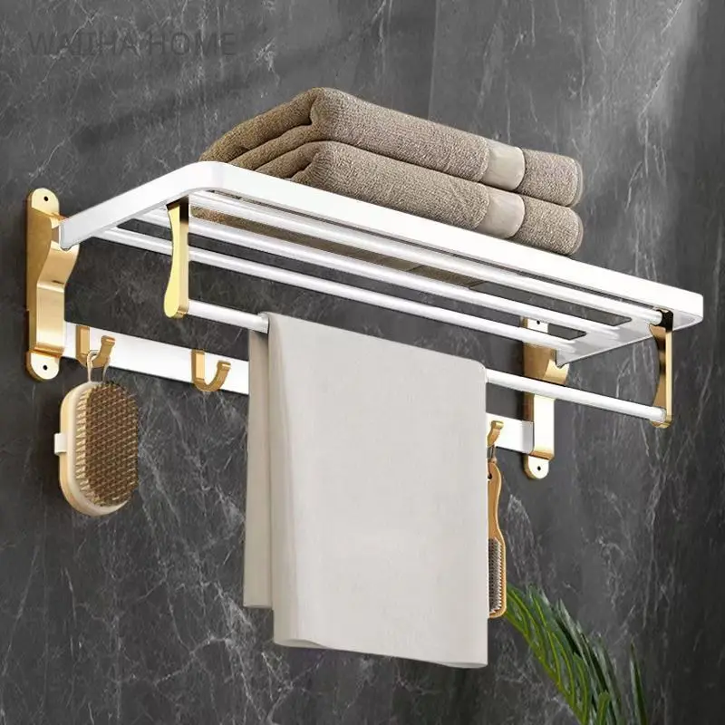 

Вешалка для полотенец в ванную комнату, настенный держатель для душа, из алюминия, цвет белый/золотой