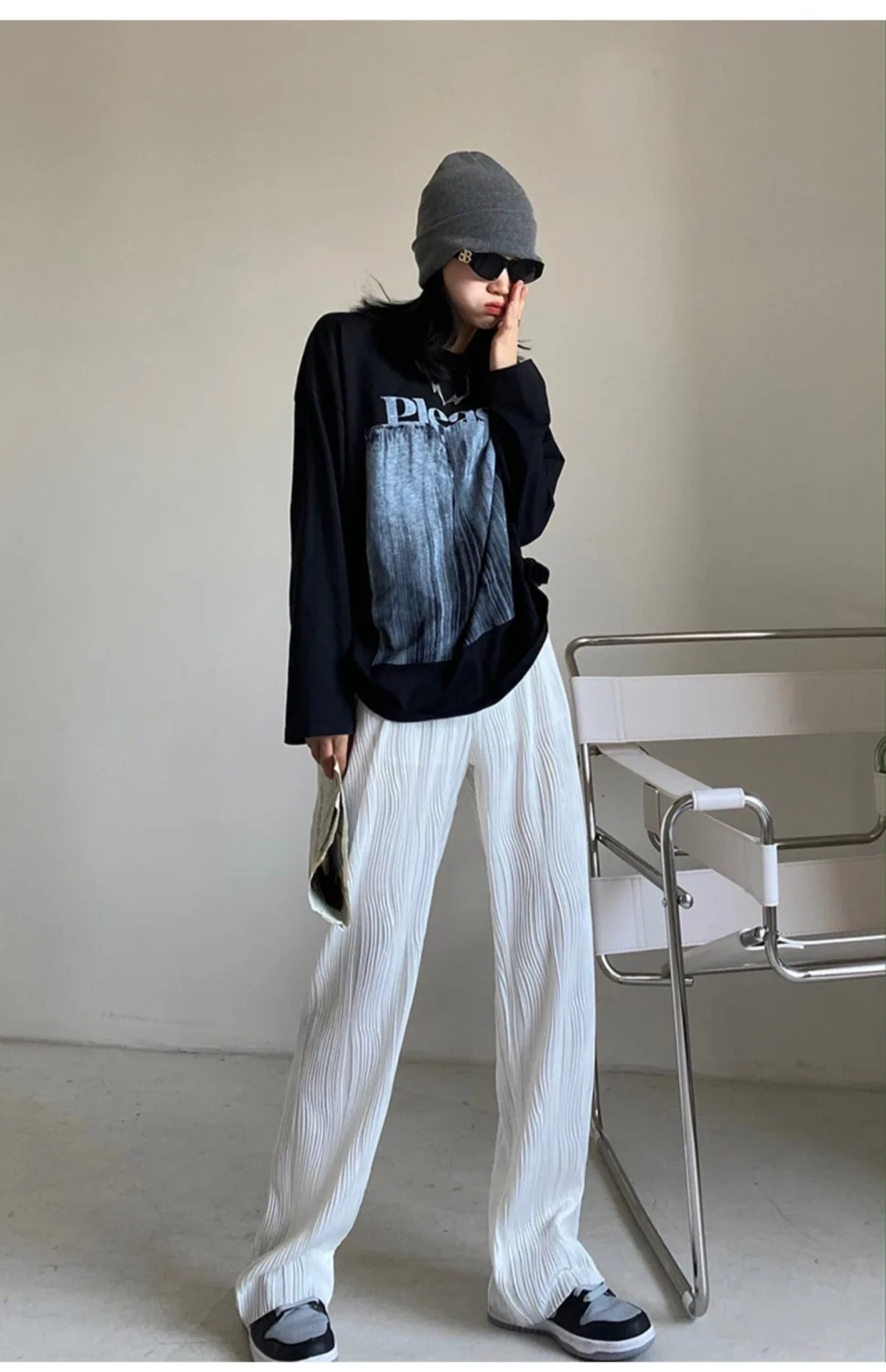 pleated wide leg pants