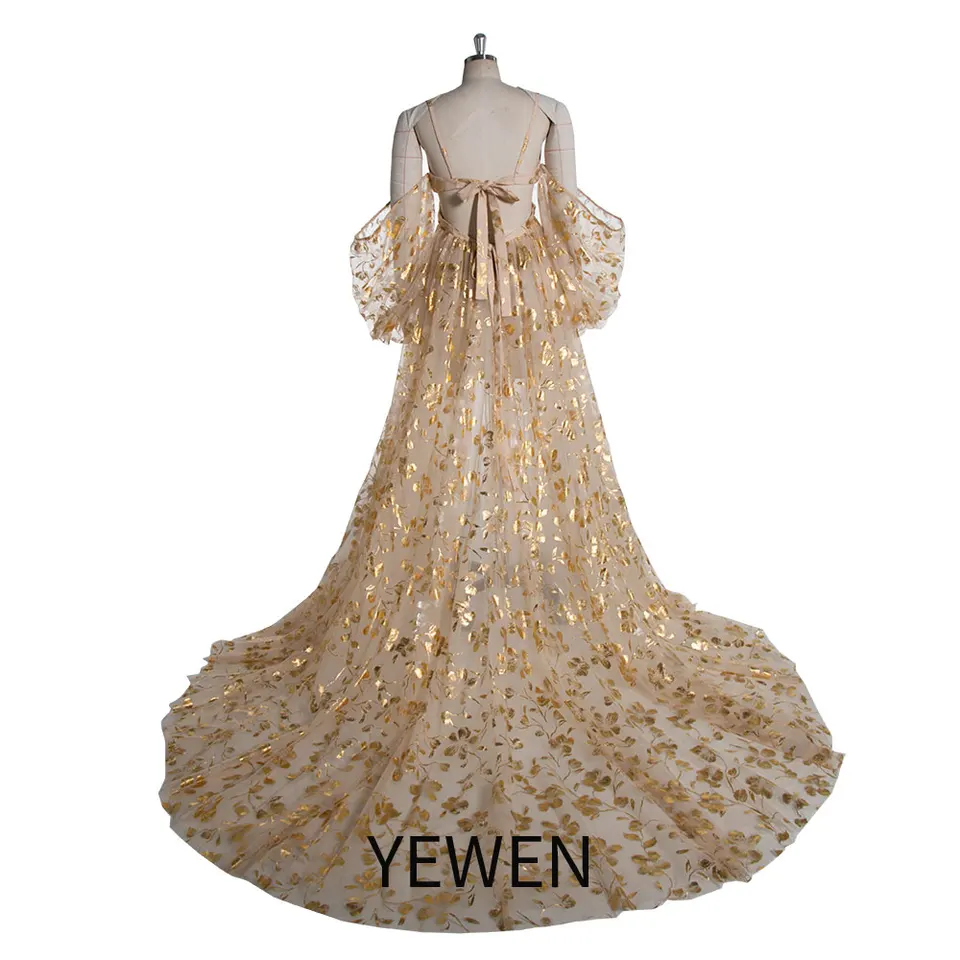 green emerald velvet dress A Line Puffy Prom Dresses Yellow V Neck Lace Formal Dress – MyChicDress main image 1