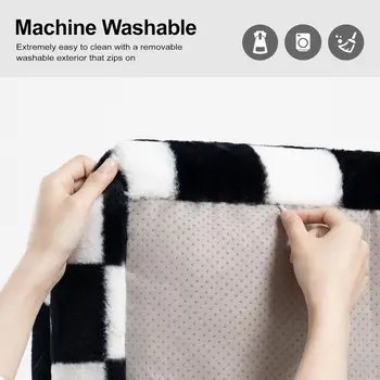 Mewoofun Pet Couch Bed 26×19×13 Inch Washable Cat Beds for Medium Small Dogs Cat up to 25 lbs Fluffy Cat Couch Black White 5