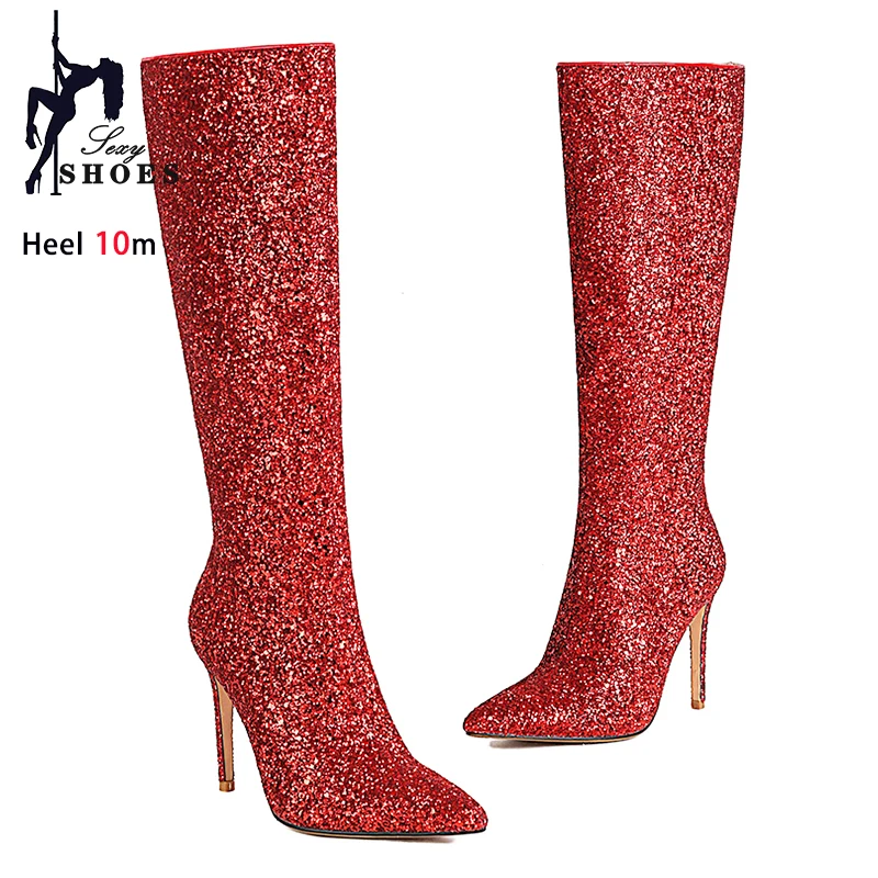 10CM Stiletto Women Pointed Toe Boots Nightclub Stage Show Shoes 2024 Spring Autumn Ladies Party Knee-high Boots Plus Size 46
