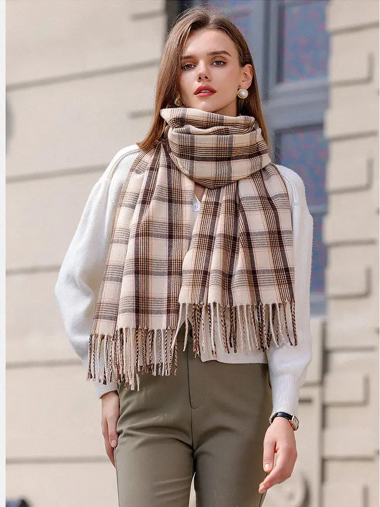 Autumn and Winter Imitation Cashmere Check Scarf Men's and Women's Korean Version 2023 New Warm Tassel Scarf Shawl Neck