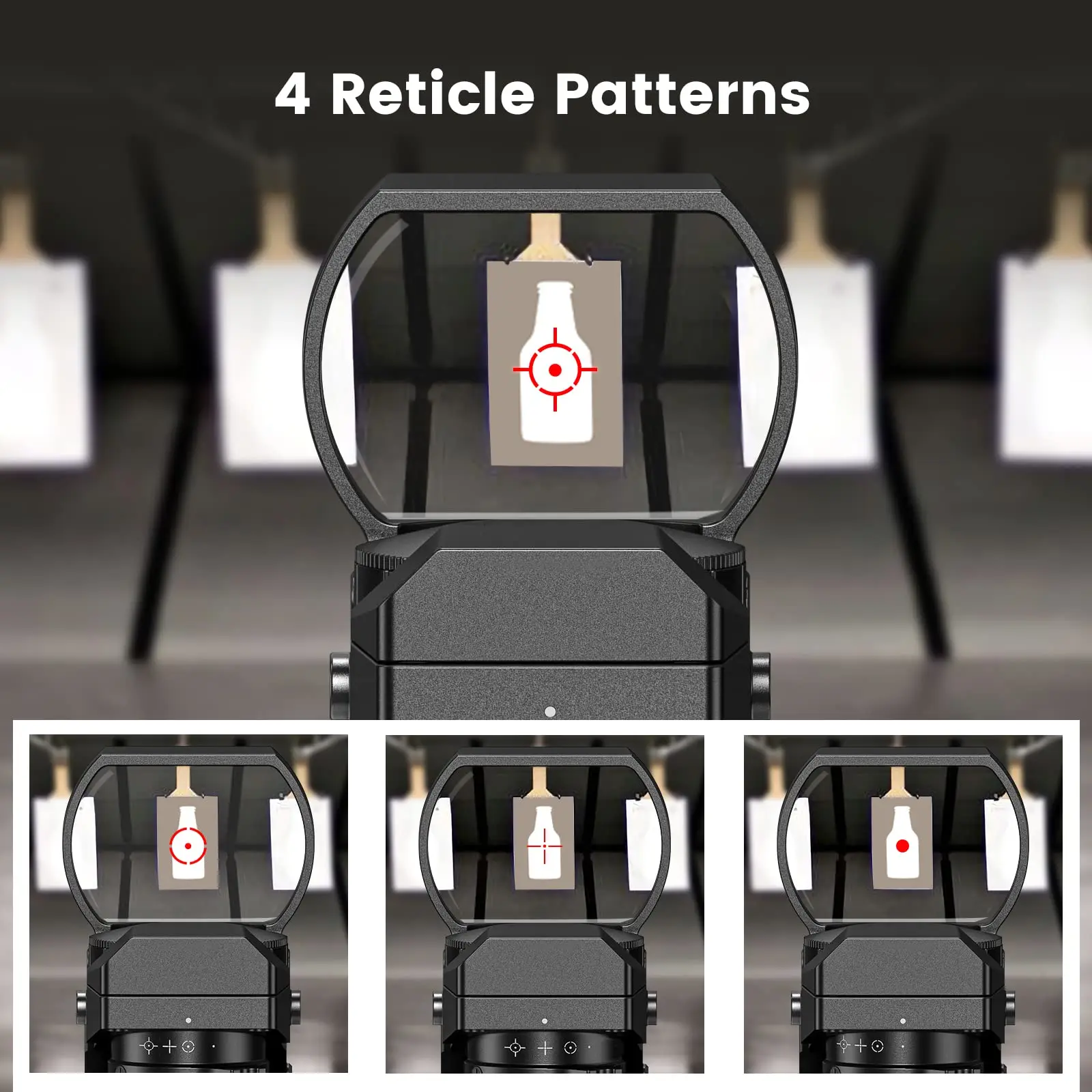 EZshoot Red Gun Scope Reflex Sight Fit with Shotgun Handgun Rifle 4 Adjustable Reticles Holographic Optic 20mm Rail Mount Huntin