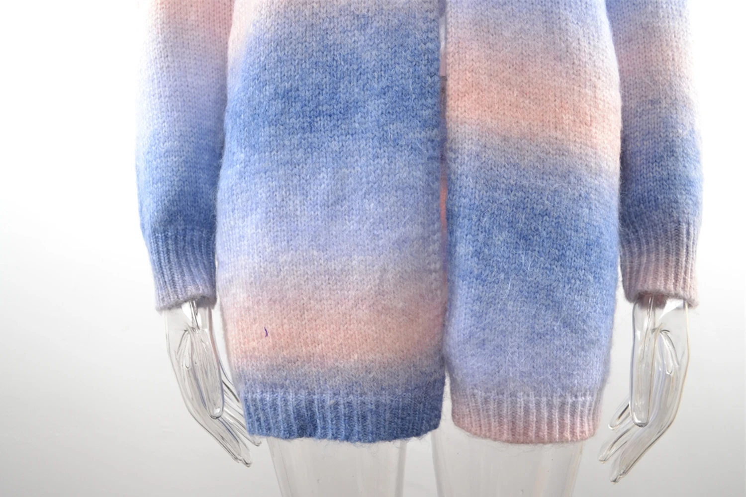 2024 New Winter European American Sweaters Rainbow Tie-dye Mid-length Oversized Cardigan Women Knitwear Jacket Long Sleeved Tops