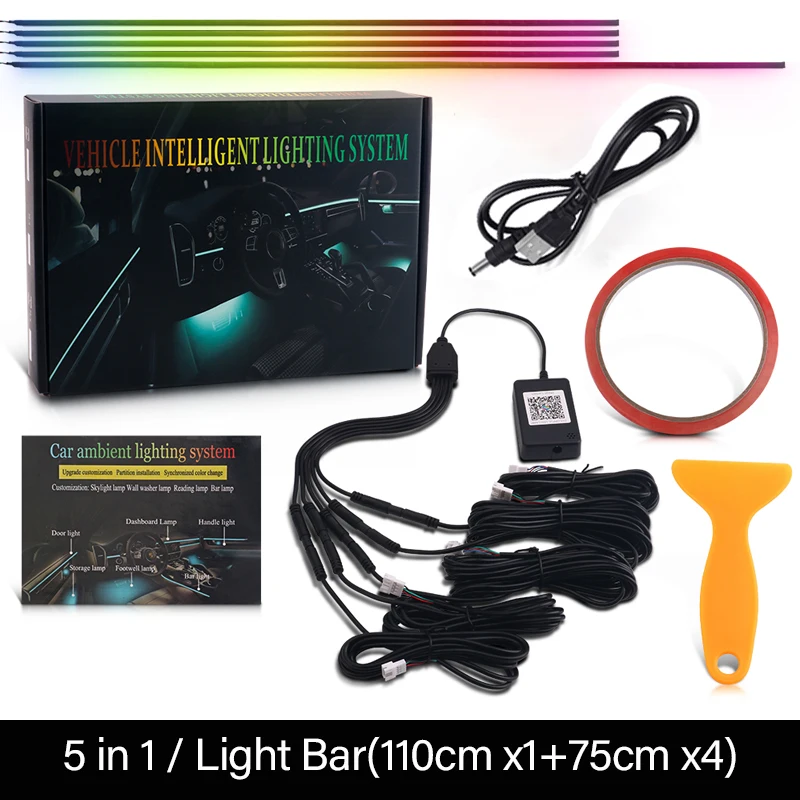 ตัวเลือกสินค้า รถ LED ตกแต่งบรรยากาศ 64 สี ควบคุมด้วยแอปพลิเคชัน