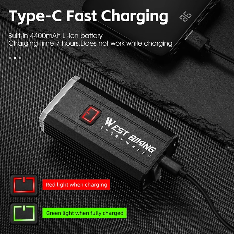 WEST BIKING High Brightness Bicycle Headlight 1000 1500 Lummens Type-C Charging Bike Front Light Waterproof Cycling Light