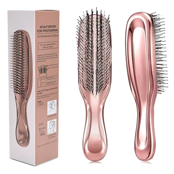 Massaggiatore per la testa premium giapponese Spazzola per il cuoio capelluto Massaggiatore per capelli Spazzola per shampoo Spazzola districante in plastica bagnata Pettine per la pulizia dei capelli Oro rosa 1